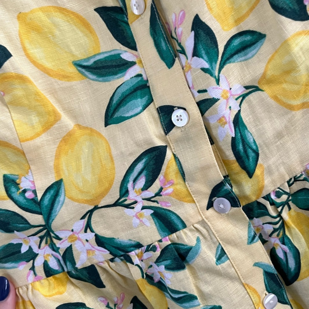 Draper James Yellow Lemon Print 100% Linen Mini Dress - Picture 9 of 13